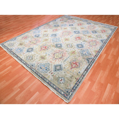 Oushak And Peshawar Wool Hand Knotted Rug Ivory No Border 8.11X12.0 -O075322