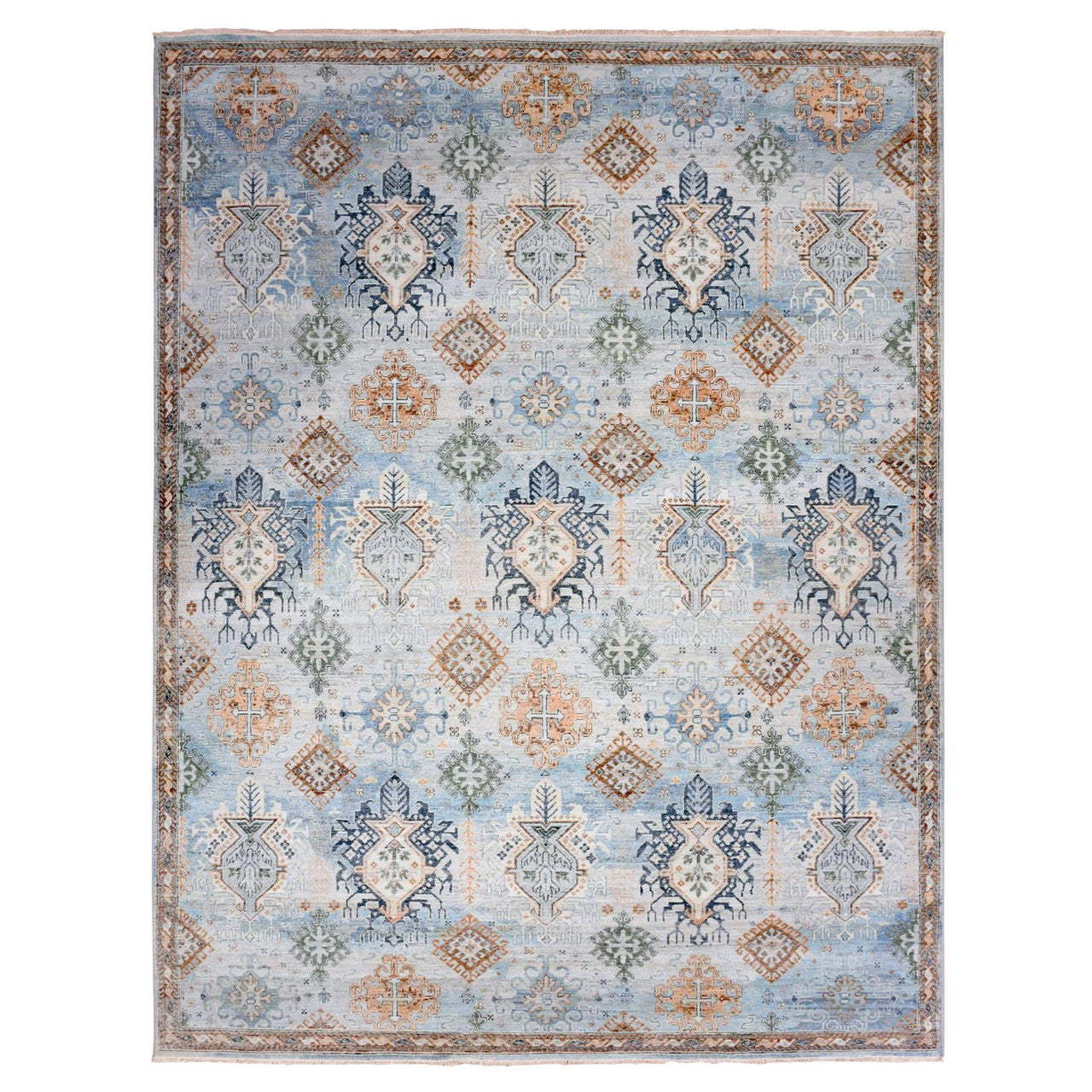 Blue 9'0" x 11'10" Oushak And Peshawar Hand knotted Wool Rug - Sku: O075323