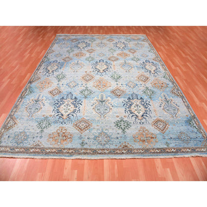 Oushak And Peshawar Wool Hand Knotted Rug Blue No Border 9.0X11.10 -O075323