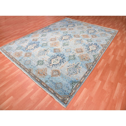Oushak And Peshawar Wool Hand Knotted Rug Blue No Border 9.0X11.10 -O075323