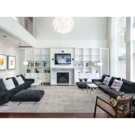 Modern and Contemporary Wool & Silk Hand Knotted Rug Grey No Border 12.0X15.6 -O075331