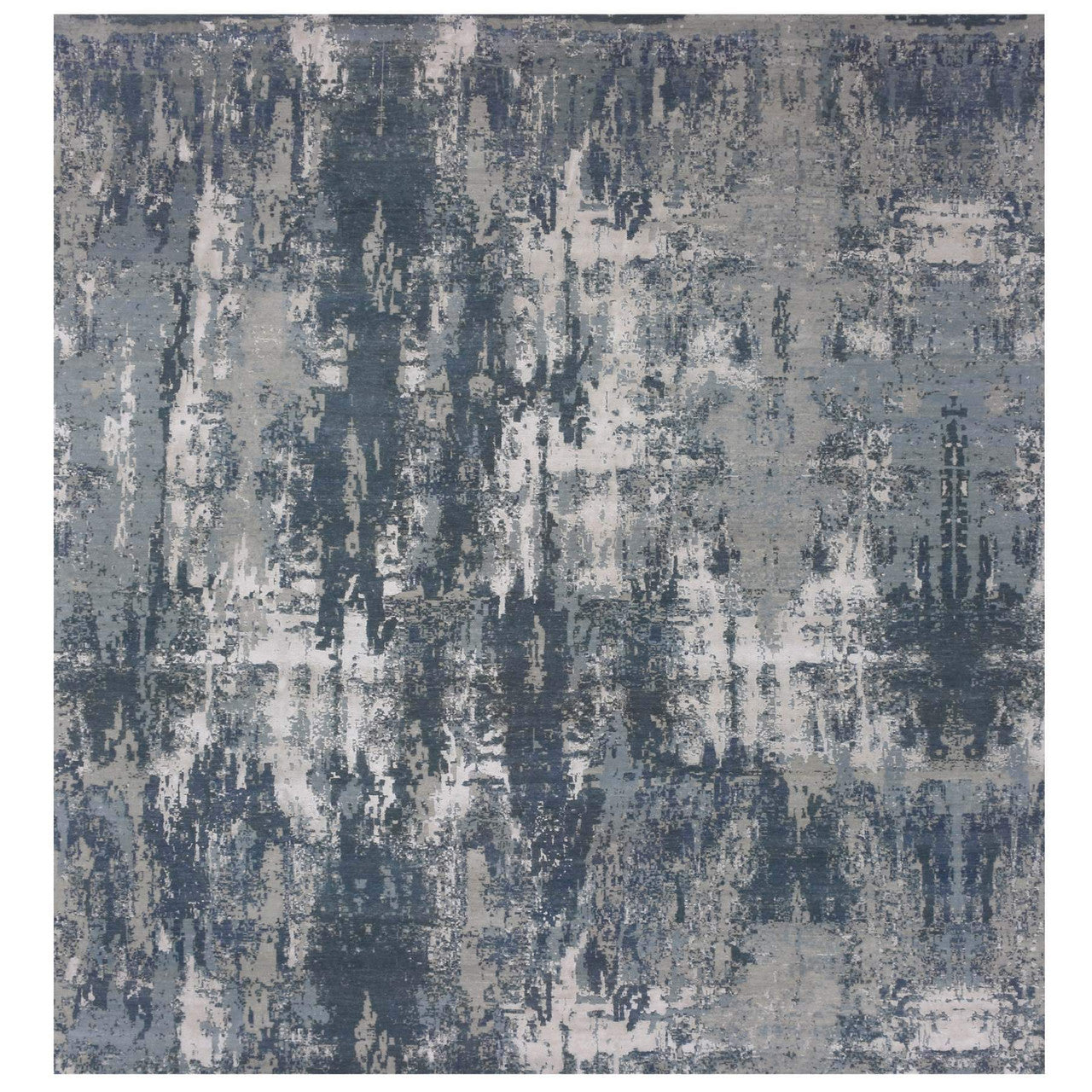 Blue 11'11" x 12'0" Modern and Contemporary Hand knotted Wool/Silk Rug - Sku: O075333