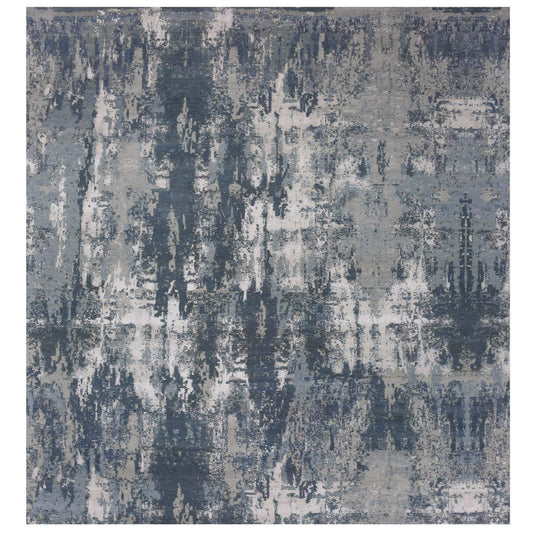 Modern and Contemporary Wool & Silk Hand Knotted Rug Blue No Border 11.11X12.0 -O075333