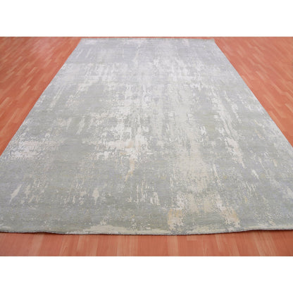 Modern and Contemporary Wool & Silk Hand Knotted Rug Grey No Border 10.0X14.1 -O075334