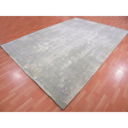 Modern and Contemporary Wool & Silk Hand Knotted Rug Grey No Border 10.0X14.1 -O075334