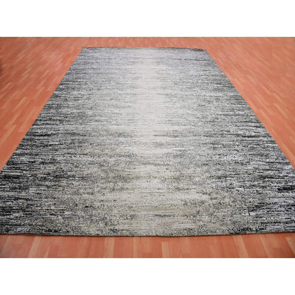 Modern and Contemporary Wool & Silk Hand Knotted Rug Black No Border 9.10X14.0 -O075335