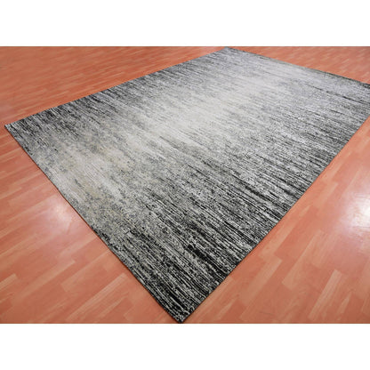 Modern and Contemporary Wool & Silk Hand Knotted Rug Black No Border 9.10X14.0 -O075335