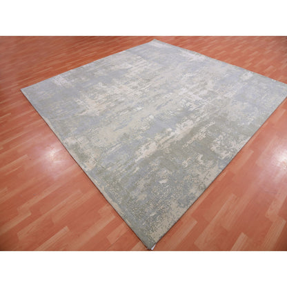 Modern and Contemporary Wool & Silk Hand Knotted Rug Grey No Border 10.0X10.3 -O075339