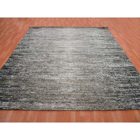 Modern and Contemporary Wool & Silk Hand Knotted Rug Grey No Border 10.1X10.1 -O075340