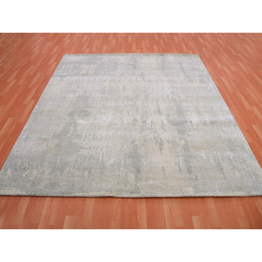Modern and Contemporary Wool & Silk Hand Knotted Rug Grey No Border 8.1X8.2 -O075343