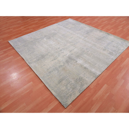 Modern and Contemporary Wool & Silk Hand Knotted Rug Grey No Border 8.1X8.2 -O075343