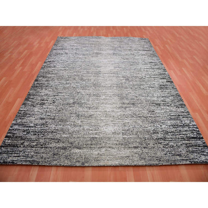 Modern and Contemporary Wool & Silk Hand Knotted Rug Black No Border 7.11X10.3 -O075344