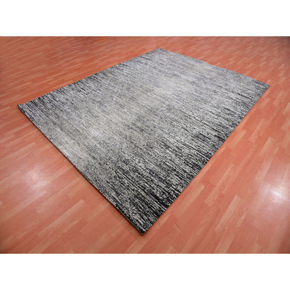 Modern and Contemporary Wool & Silk Hand Knotted Rug Black No Border 7.11X10.3 -O075344