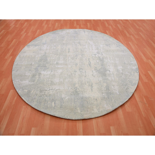 Modern and Contemporary Wool & Silk Hand Knotted Rug Grey No Border 8.2X8.2 -O075345