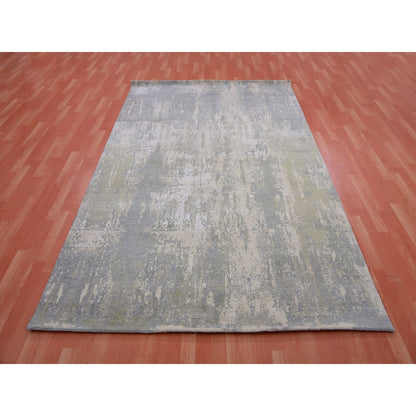 Modern and Contemporary Wool & Silk Hand Knotted Rug Grey No Border 5.11X9.2 -O075348