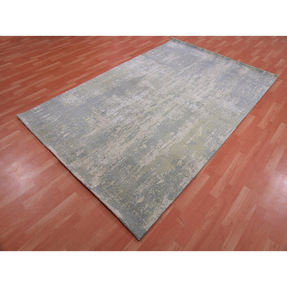 Modern and Contemporary Wool & Silk Hand Knotted Rug Grey No Border 5.11X9.2 -O075348