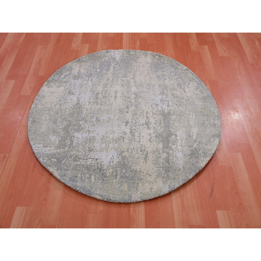 Modern and Contemporary Wool & Silk Hand Knotted Rug Grey No Border 4.0X4.0 -O075349