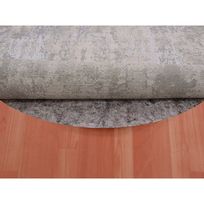 Modern and Contemporary Wool & Silk Hand Knotted Rug Grey No Border 4.0X4.0 -O075349