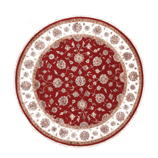 Rajasthan Wool Hand Knotted Rug Red Ivory 7.10X7.11 -O075354