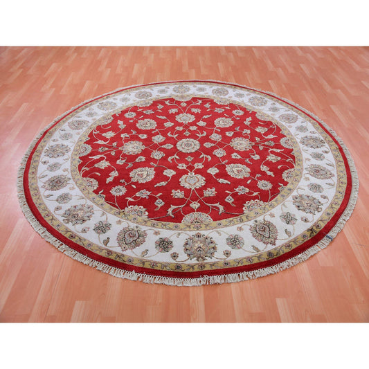 Rajasthan Wool Hand Knotted Rug Red Ivory 7.10X7.11 -O075354