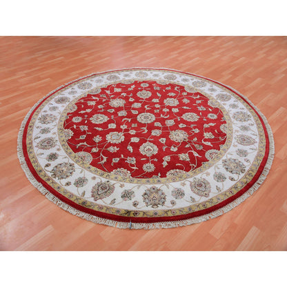 Rajasthan Wool Hand Knotted Rug Red Ivory 7.10X7.11 -O075354