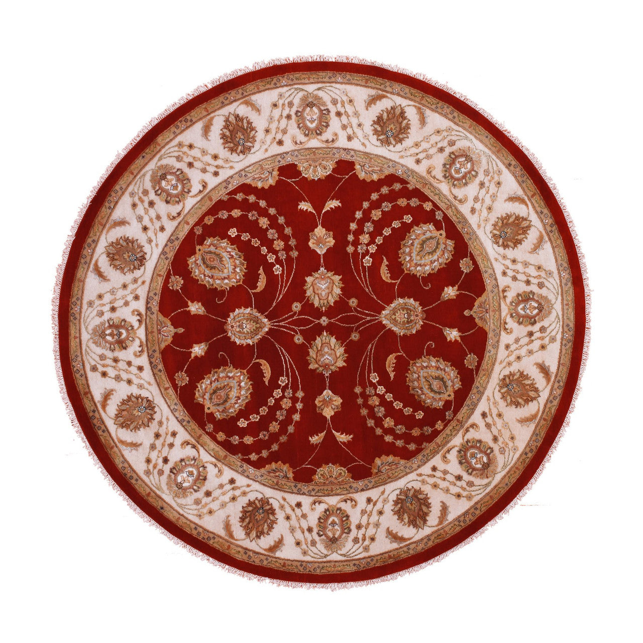 Rajasthan Wool Hand Knotted Rug Red Cream 8.0X8.3 -O075355
