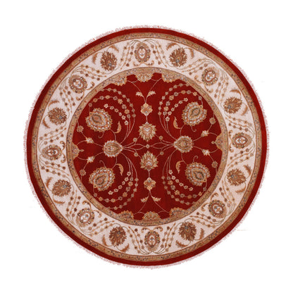 Rajasthan Wool Hand Knotted Rug Red Cream 8.0X8.3 -O075355