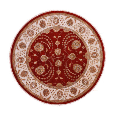 Rajasthan Wool Hand Knotted Rug Red Cream 8.0X8.3 -O075355