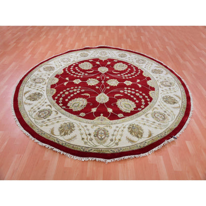 Rajasthan Wool Hand Knotted Rug Red Cream 8.0X8.3 -O075355