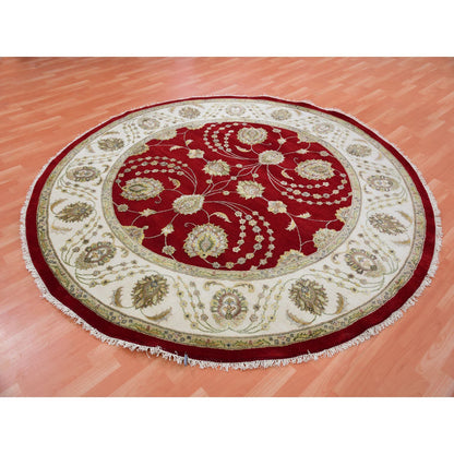 Rajasthan Wool Hand Knotted Rug Red Cream 8.0X8.3 -O075355