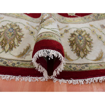 Rajasthan Wool Hand Knotted Rug Red Cream 8.0X8.3 -O075355