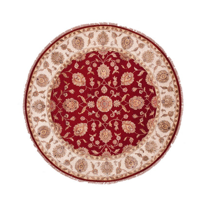 Rajasthan Wool Hand Knotted Rug Red Cream 7.11X7.11 -O075356