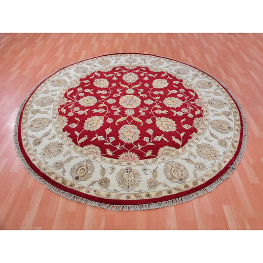 Rajasthan Wool Hand Knotted Rug Red Cream 7.11X7.11 -O075356