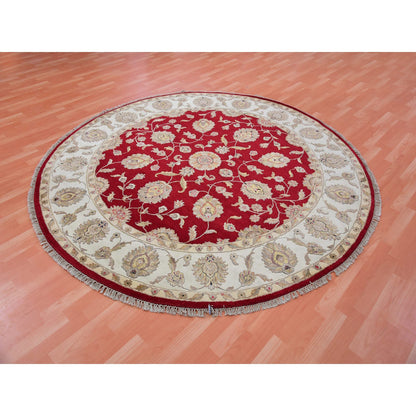 Rajasthan Wool Hand Knotted Rug Red Cream 7.11X7.11 -O075356