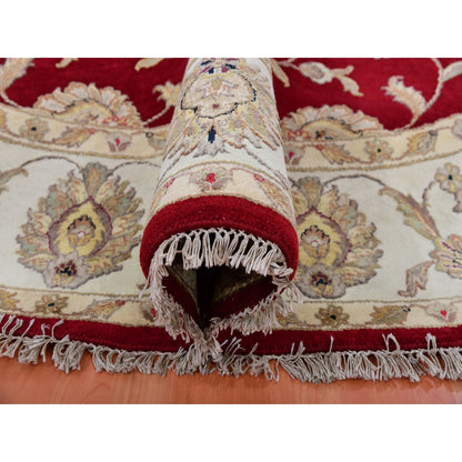 Rajasthan Wool Hand Knotted Rug Red Cream 7.11X7.11 -O075356
