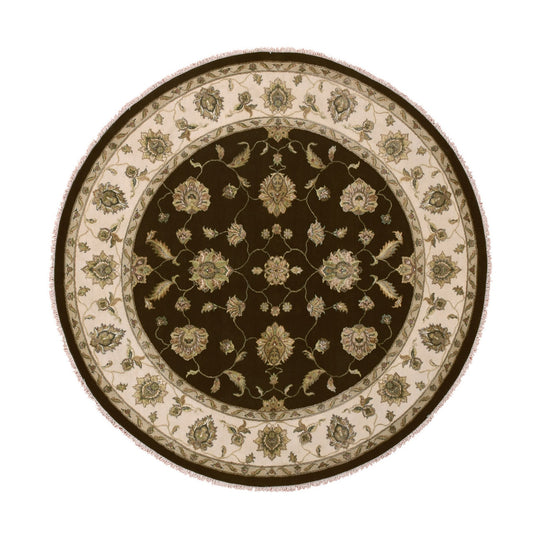 Rajasthan Wool Hand Knotted Rug Brown Ivory 8.2X8.2 -O075357
