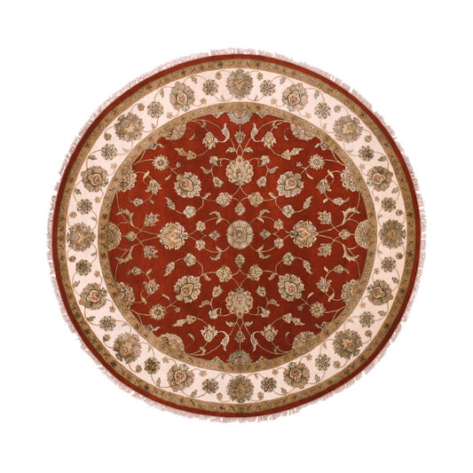 Rajasthan Wool Hand Knotted Rug Red Ivory 8.1X8.2 -O075359