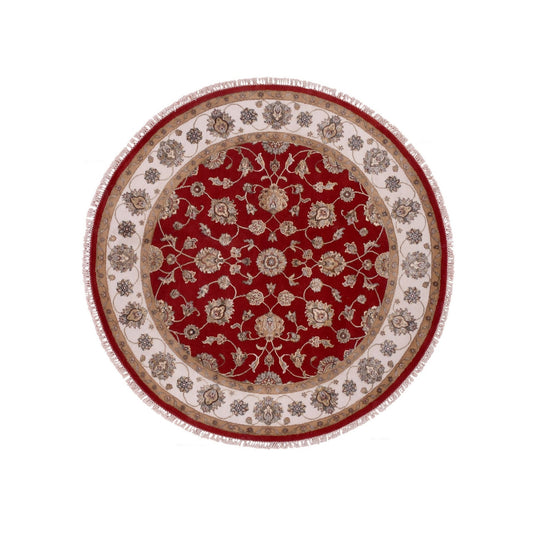 Rajasthan Wool Hand Knotted Rug Red Ivory 6.0X6.1 -O075361
