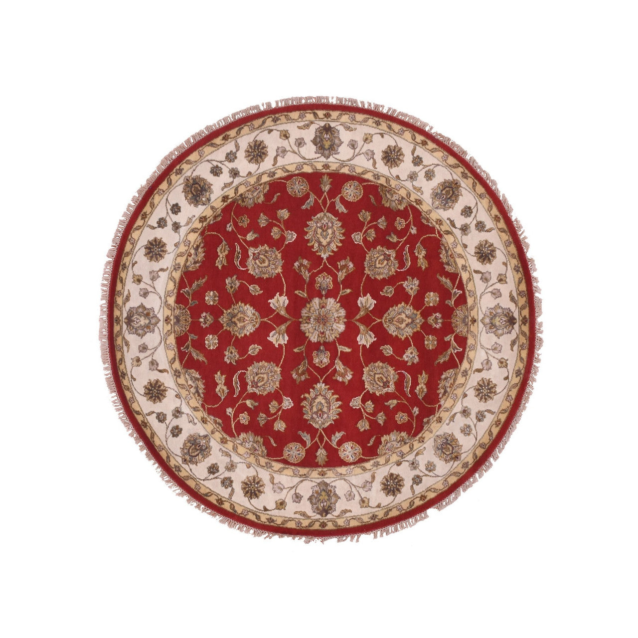 Red 6'0" x 6'0" Rajasthan Hand knotted Wool Rug - Sku: O075362