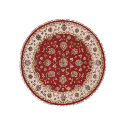 Rajasthan Wool Hand Knotted Rug Red Ivory 6.0X6.0 -O075362