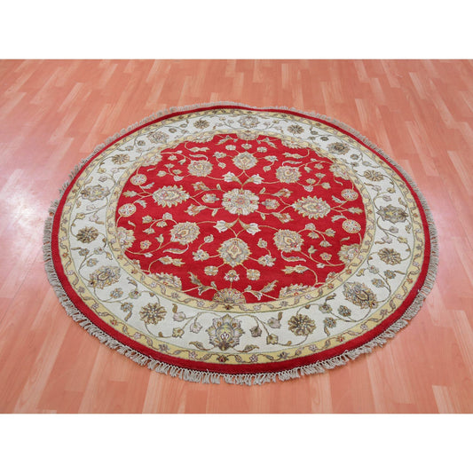 Rajasthan Wool Hand Knotted Rug Red Ivory 6.0X6.0 -O075362