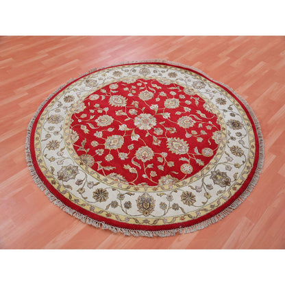 Rajasthan Wool Hand Knotted Rug Red Ivory 6.0X6.0 -O075362