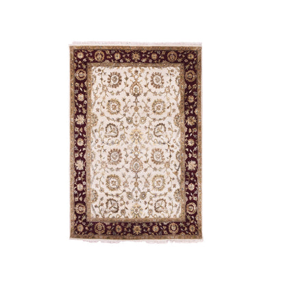 Rajasthan Wool Hand Knotted Rug Ivory Red 4.10X7.3 -O075363
