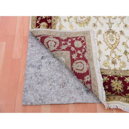 Rajasthan Wool Hand Knotted Rug Ivory Red 4.10X7.3 -O075363