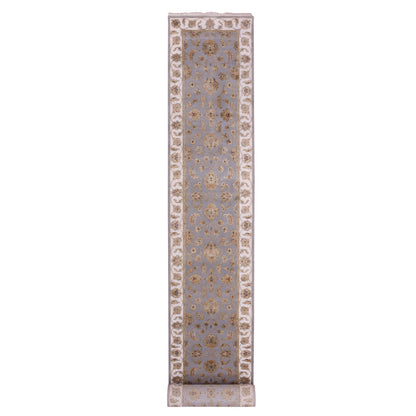 Rajasthan Wool Hand Knotted Rug Blue Ivory 2.8X21.0 -O075364