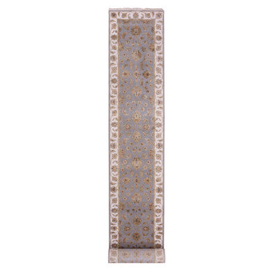 Rajasthan Wool Hand Knotted Rug Blue Ivory 2.8X21.0 -O075364