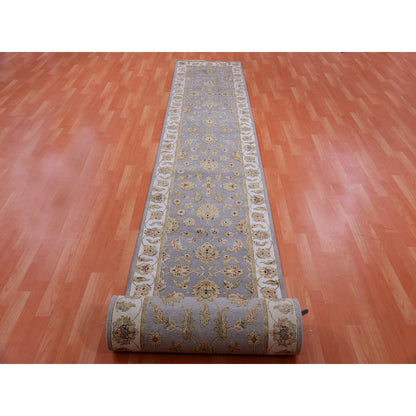 Rajasthan Wool Hand Knotted Rug Blue Ivory 2.8X21.0 -O075364