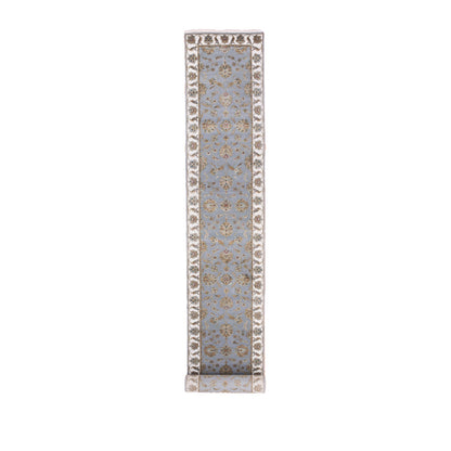 Rajasthan Wool Hand Knotted Rug Blue Ivory 2.7X18.8 -O075365