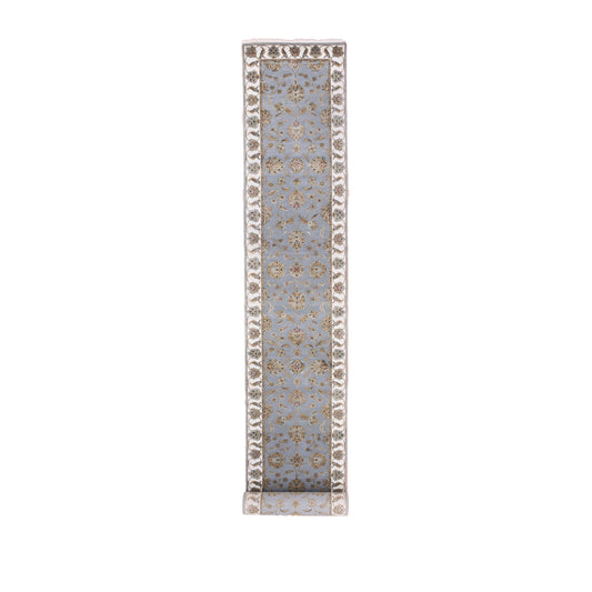 Rajasthan Wool Hand Knotted Rug Blue Ivory 2.7X18.8 -O075365