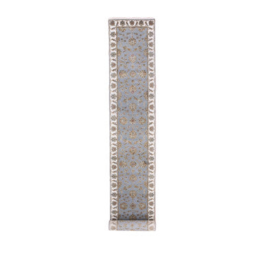 Rajasthan Wool Hand Knotted Rug Blue Ivory 2.7X18.8 -O075365